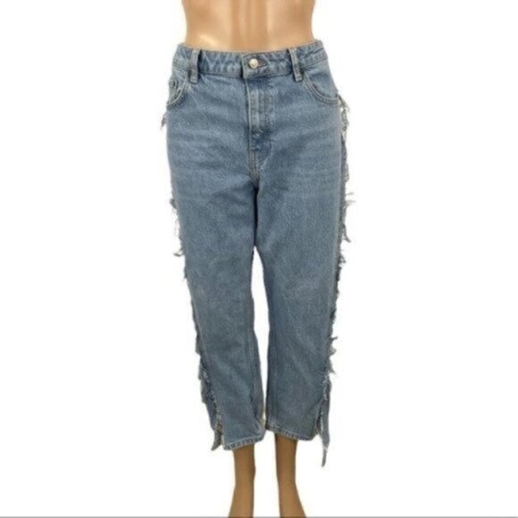 Topshop Bleached Raw-cut Hem Straight Jeans Hemmed to Cropped Size 30 - Picture 2 of 12